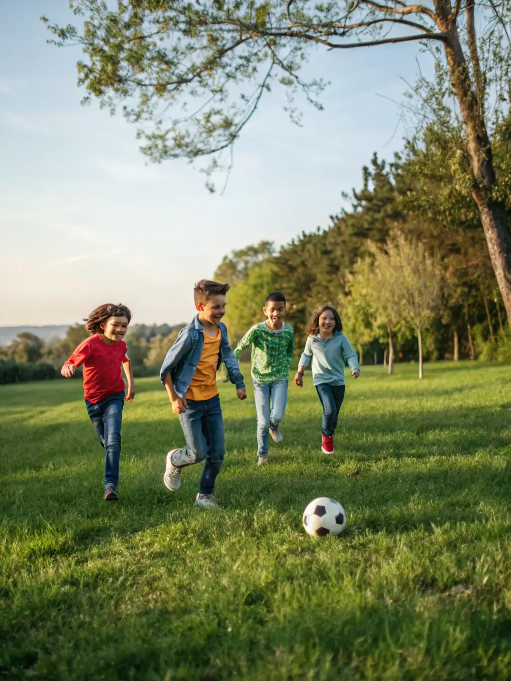 A group of children participating in an outdoor sports activity organized by FOYER RURAL D’ARC SUR TILLE, showcasing teamwork and physical activity.